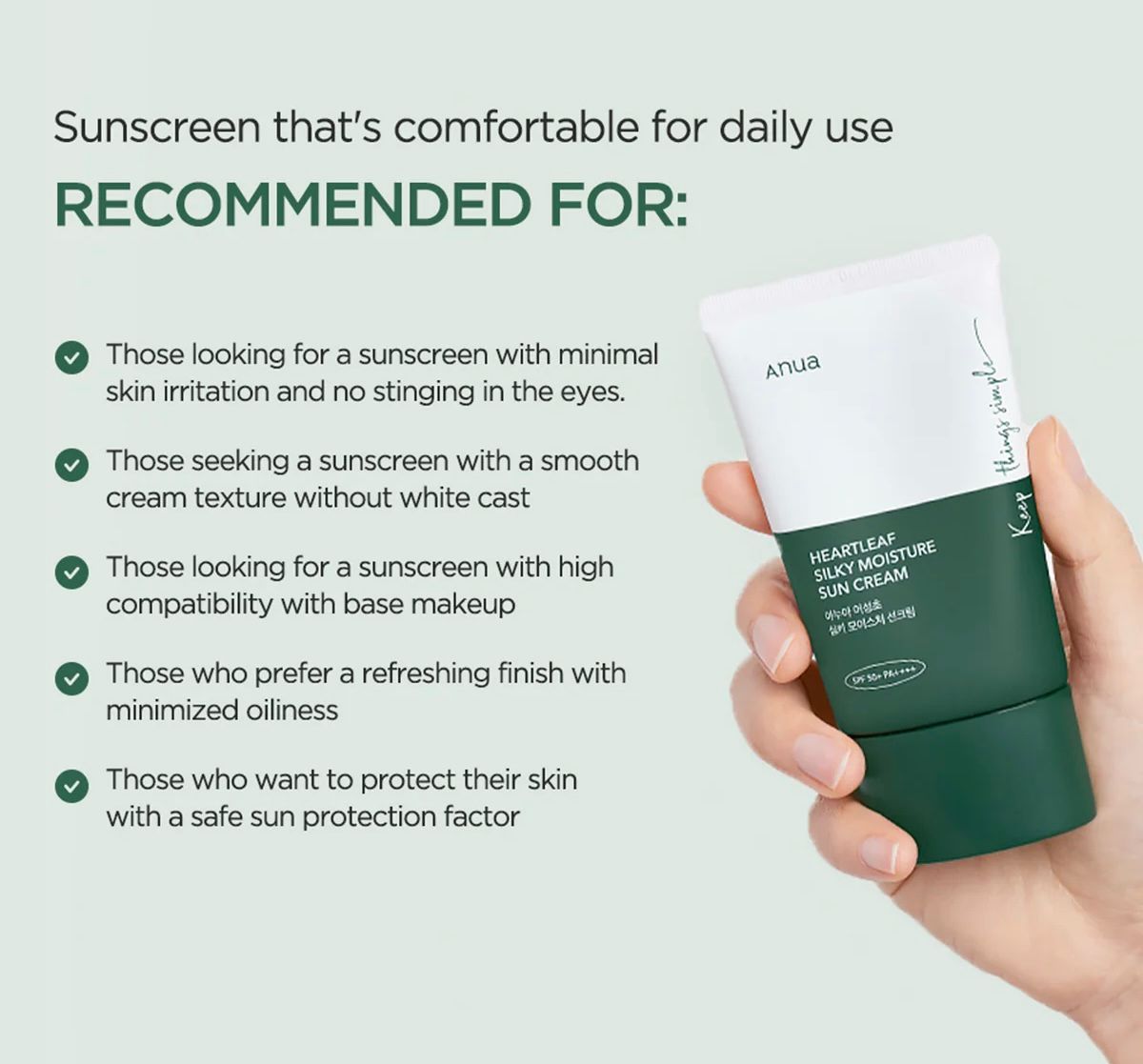 Anua Heartleaf Silky Moisture Sun Cream SPF 50+ PA++++ - Image 3