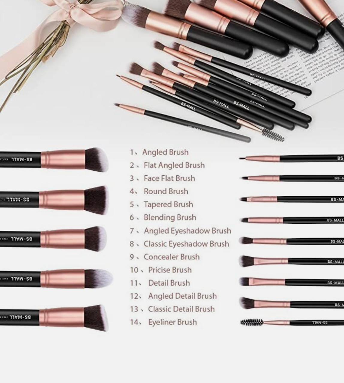 BS-MALL Premium Kabuki Synthetic Makeup 14 Pcs Brush Set - Image 3