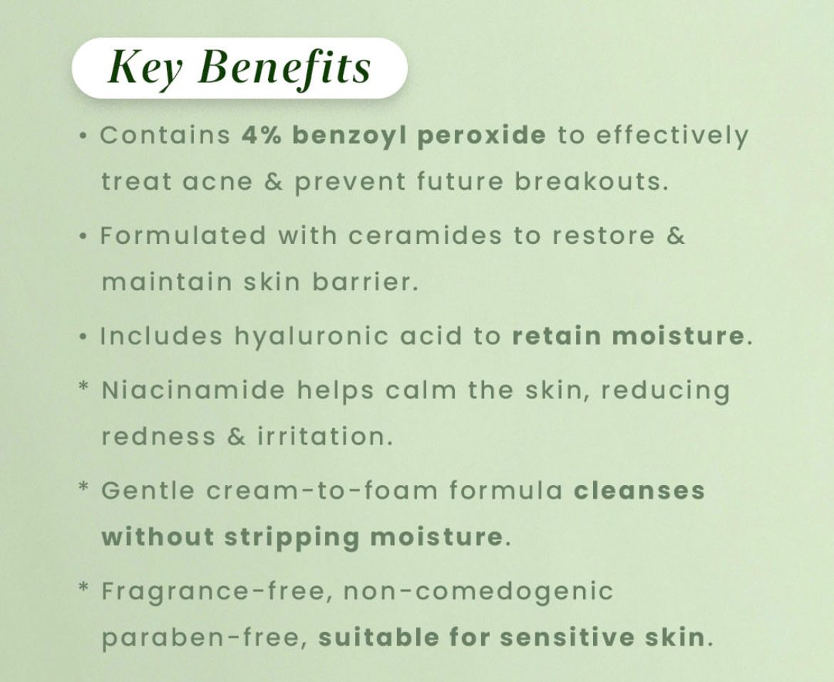 CeraVe Acne Foaming Cream Cleanser With Benzoyl Peroxide - Image 2